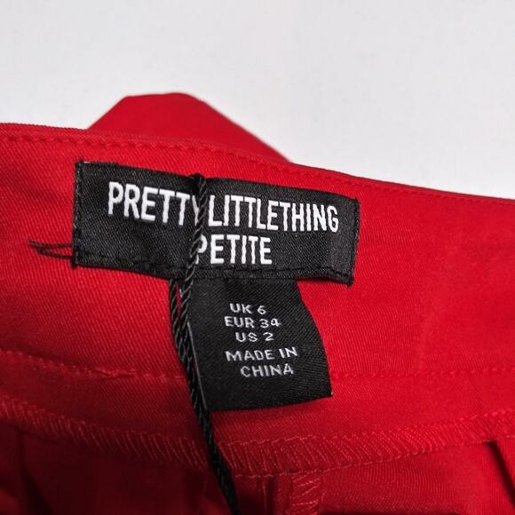 Pretty Little Thing Petite Red Buckle Detail Cargo Wide Leg Pants Size 2 - Picture 5 of 8